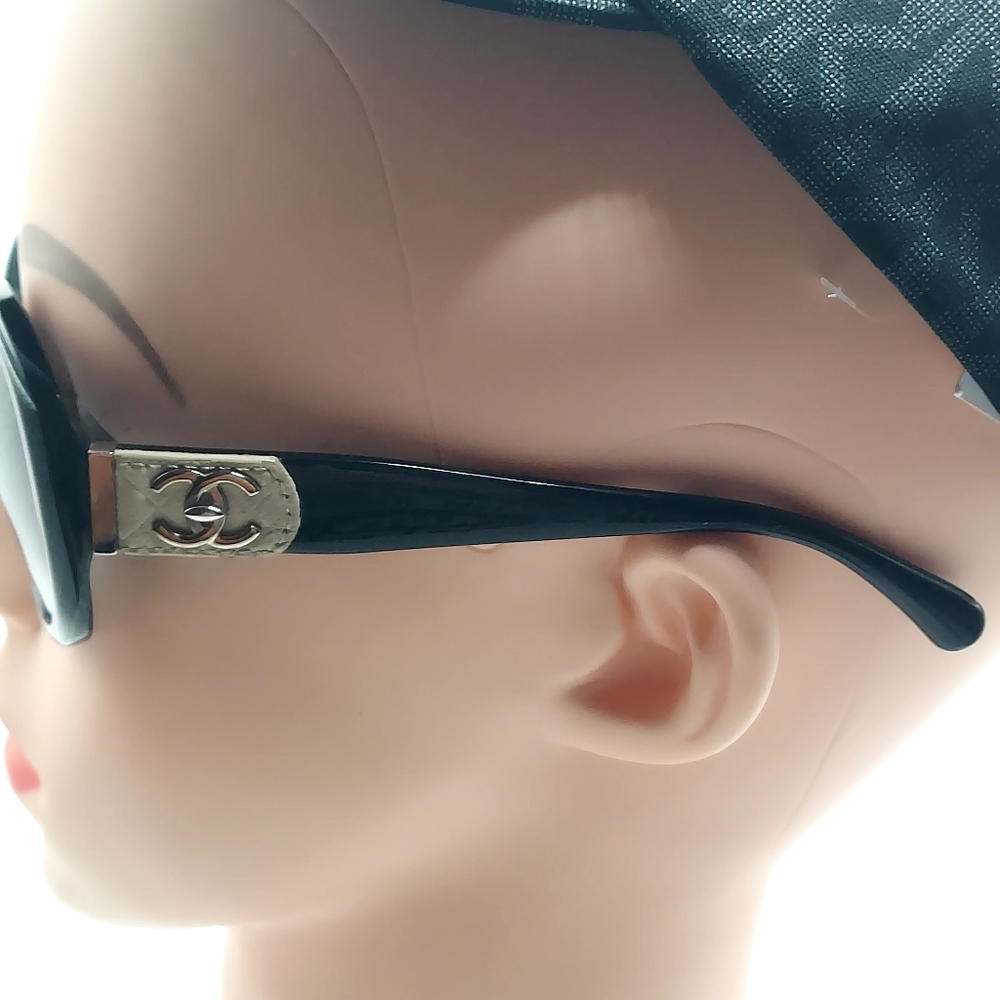 Chanel CC Black Turnlock Sunglasses Quilted Leather Trim With Case - Picture 3 of 7